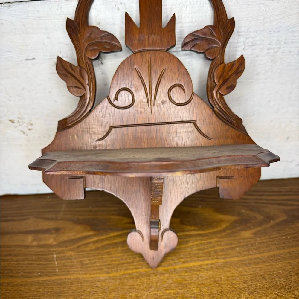 Vintage Victorian Style Scroll Wood Folding Wall Shelf Ornate primitive, distres